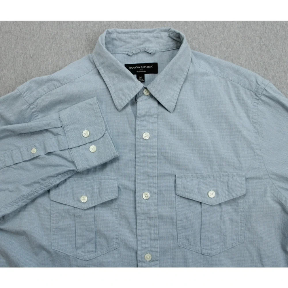Banana Republic Shirt Mens Medium Blue 100%‎ Cotton Soft Wash Pockets